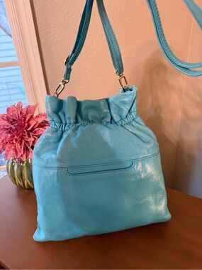 HOBO Turquoise Drawstring Leather Shoulder Bag - Women's